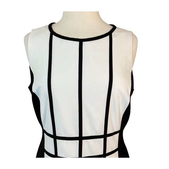 Calvin Klein Black White Colorblock Grid Pattern Sleeveless Sheath Dress 12 NWT - Picture 3 of 10